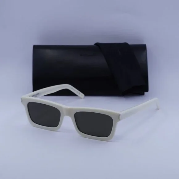 Saint Laurent SL461 BETTY 020 Sunglasses Ivory Rectangle Frame, Grey Lenses - Picture 12 of 13